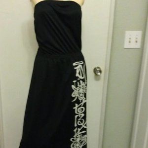 ❤️ALFRED SHAHEEN Asian Theme Hawaiian Black White Full Length Tube Top Dress 38